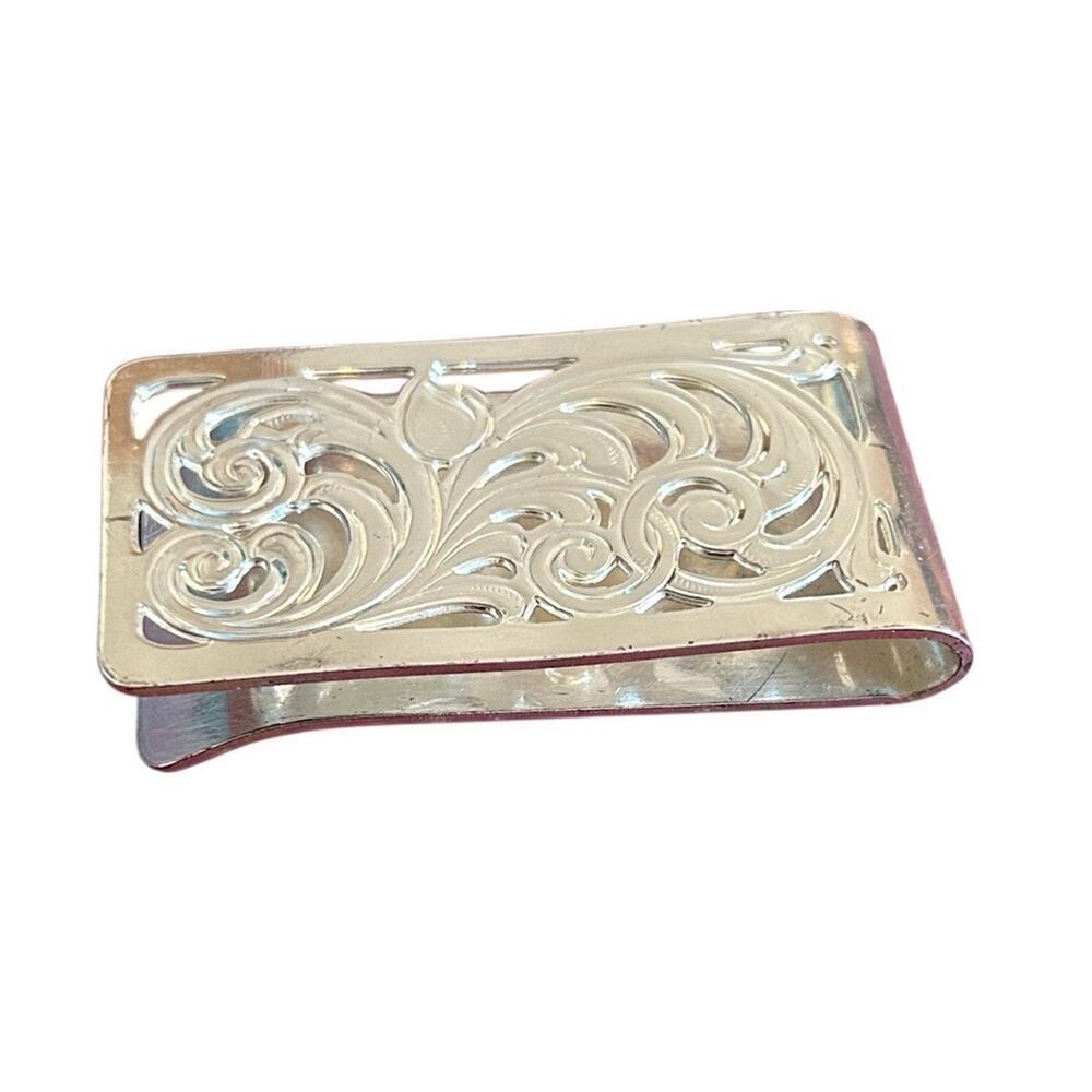 Montana Silversmiths Floral Tulip Silver Money Clip Western Cowboy Preloved